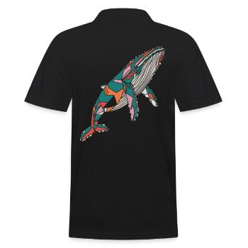 Bunter Geometrischer Wal Kunstwerk - Männer Poloshirt - Schwarz - Hinten - Kai (181cm)