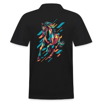 Buntes Geometrisches Pferd Design - Männer Poloshirt - Schwarz - Hinten - Kai (181cm)