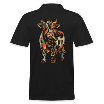 Geometrische Bauernhoftier Grafik Bunte Kuh - Männer Poloshirt - Schwarz - Hinten - Kai (181cm)