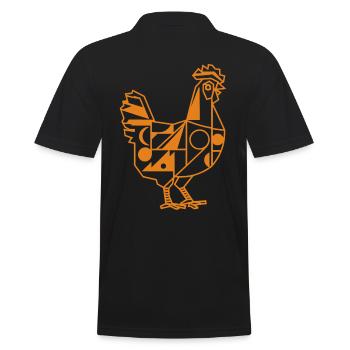 Geometric Farm Animal Graphic: Chicken in Orange - Men's Polo Shirt - black - Back - Kai (181cm)