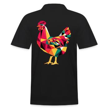 Geometric Farm Animal Graphic Chicken - Men's Polo Shirt - black - Back - Kai (181cm)
