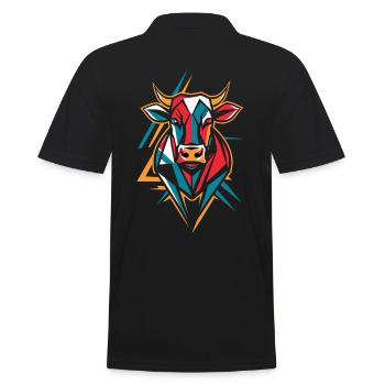 Geometrische Bauernhoftier Grafik Bunte Kuh - Männer Poloshirt - Schwarz - Hinten - Kai (181cm)