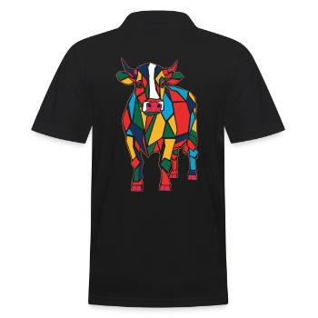 Bunte Geometrische Bauernhof Tiergrafik - Männer Poloshirt - Schwarz - Hinten - Kai (181cm)