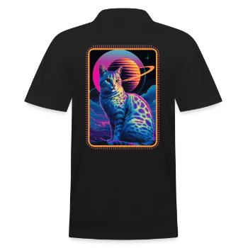 Tierkunst Planet Fantasy Kunstwerk Katzenuniversum - Männer Poloshirt - Schwarz - Hinten - Kai (181cm)