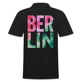 Berlin Souvenir Aquarell Schriftzug - Männer Poloshirt - Schwarz - Hinten - Kai (181cm)