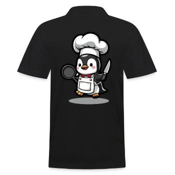 Cooking penguin with pan and knife - Men's Polo Shirt - black - Back - Kai (181cm)