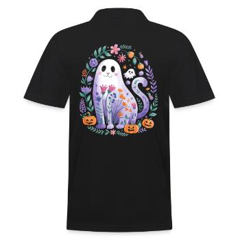 Chat mignon d'Halloween avec des citrouilles et des fleurs - Polo Homme - noir - Dos - Kai (181cm)