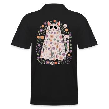 Joli chat fantôme d'Halloween avec des fleurs - Polo Homme - noir - Dos - Kai (181cm)