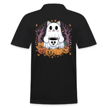 Chat mignon d'Halloween avec du café et des citrouilles - Polo Homme - noir - Dos - Kai (181cm)