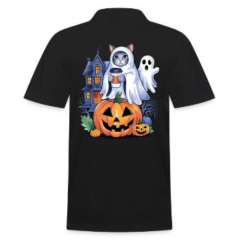 Chat d'Halloween avec citrouille et fantôme - Polo Homme - noir - Dos - Kai (181cm)