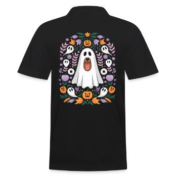 Fantôme de chien d'Halloween avec citrouilles et fleurs - Polo Homme - noir - Dos - Kai (181cm)