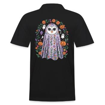 Chouette d'Halloween avec des fleurs et des citrouilles - Polo Homme - noir - Dos - Kai (181cm)