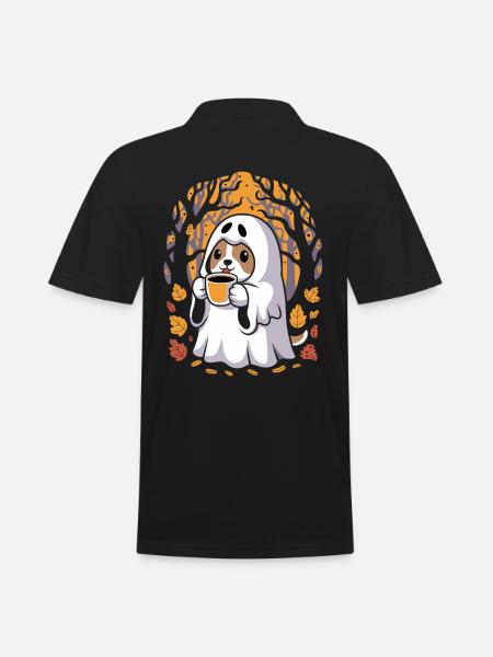 Süßer Halloween-Geist im Herbstwald - Männer Poloshirt - Schwarz