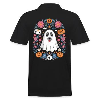 Cute Ghost Dog Surrounded By Halloween Pumpkins - Men's Polo Shirt - black - Back - Kai (181cm)