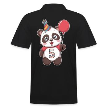 5. Geburtstag Panda mit Ballon und Partyhut - Männer Poloshirt - Schwarz - Hinten - Kai (181cm)