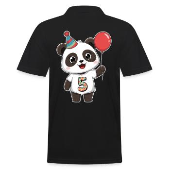 Süßer Panda mit Luftballon und Partyhut für den 5. - Männer Poloshirt - Schwarz - Hinten - Kai (181cm)