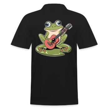 Frog with guitar playing on water lily - Men's Polo Shirt - black - Back - Kai (181cm)