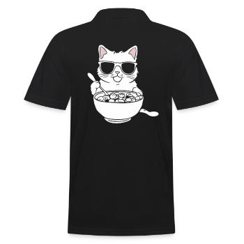 Chat avec des lunettes de soleil mangeant des céréales - Polo Homme - noir - Dos - Kai (181cm)