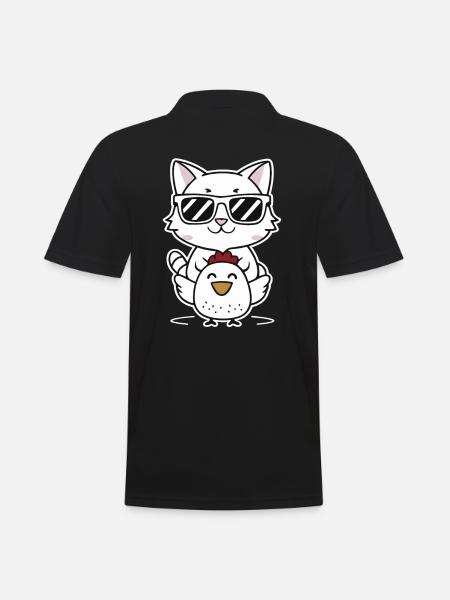 Cat with sunglasses on chicken - Men's Polo Shirt - black