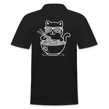 Cat with sunglasses eating ramen - Men's Polo Shirt - black - Back - Kai (181cm)