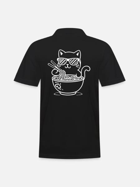 Cat with sunglasses eating ramen - Men's Polo Shirt - black