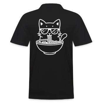 Katze Mit Sonnenbrille Und Ramen - Männer Poloshirt - Schwarz - Hinten - Kai (181cm)