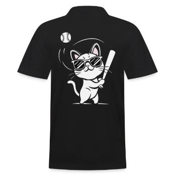 Chat avec des lunettes de soleil jouant au baseball - Polo Homme - noir - Dos - Kai (181cm)