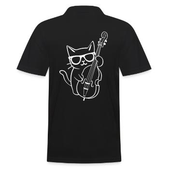 Un chat avec des lunettes de soleil joue de la contrebasse - Polo Homme - noir - Dos - Kai (181cm)