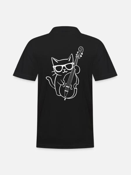 Katze Mit Sonnenbrille Spielt Kontrabass - Männer Poloshirt - Schwarz