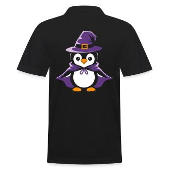 Penguin Halloween Witch Hat and Cloak - Men's Polo Shirt - black - Back - Kai (181cm)