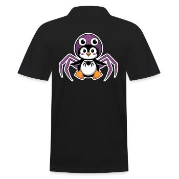 Süßer Pinguin im Halloween Spinnenkostüm - Männer Poloshirt - Schwarz - Hinten - Kai (181cm)