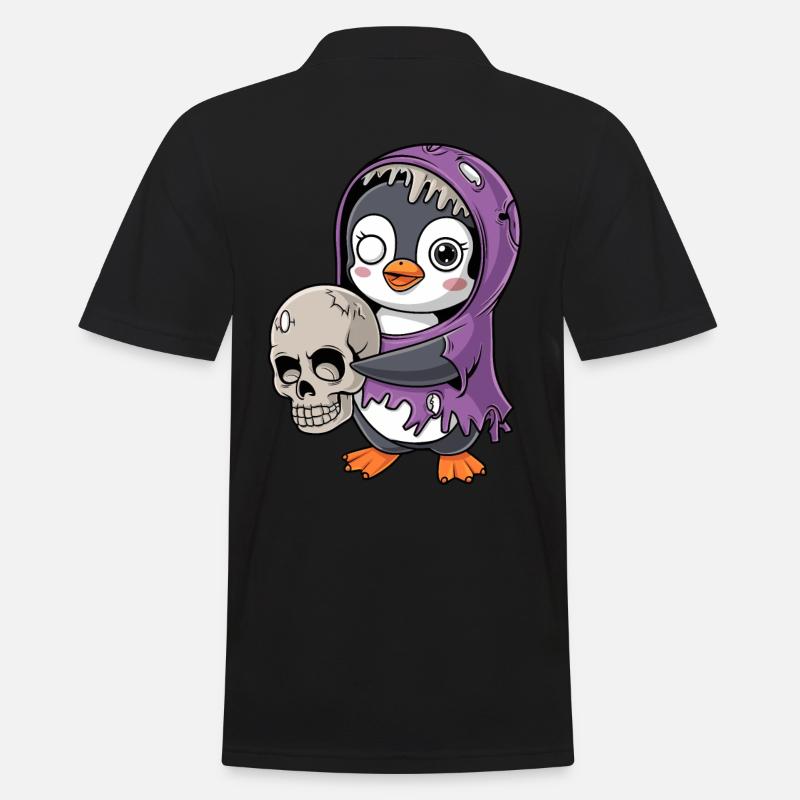 Pinguin Zombie Halloween mit Schädel - Männer Poloshirt - Schwarz
