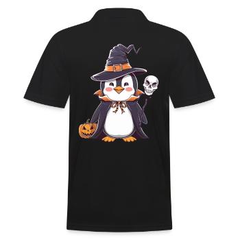 Pingouin Halloween Sorcier avec citrouille et - Polo Homme - noir - Dos - Kai (181cm)