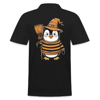 Mignon pingouin Halloween sorcière avec balai - Polo Homme - noir - Dos - Kai (181cm)