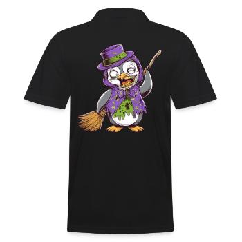 Halloween Pingouin Zombie avec balai et chapeau - Polo Homme - noir - Dos - Kai (181cm)