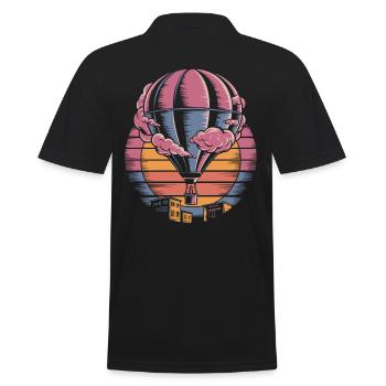 Heiße Luftballon Retro Sonnenuntergang über Stadt - Männer Poloshirt - Schwarz - Hinten - Kai (181cm)