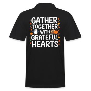 Penguin Thanksgiving: Together with grateful - Men's Polo Shirt - black - Back - Kai (181cm)