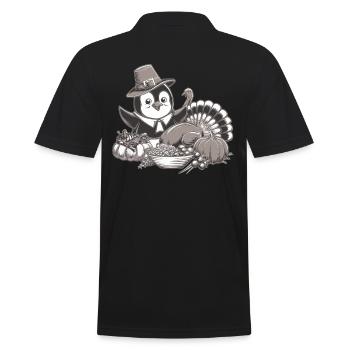 Pingouin Thanksgiving Chapeau de pèlerin Citrouille Dinde - Polo Homme - noir - Dos - Kai (181cm)