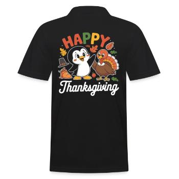 Joyeux thanksgiving pingouin avec dinde - Polo Homme - noir - Dos - Kai (181cm)