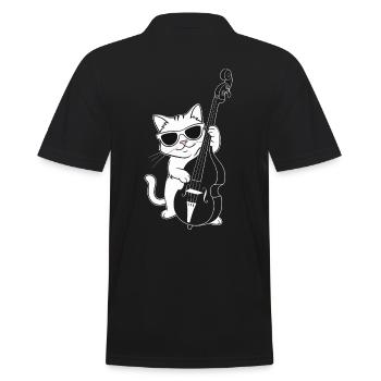 Un chat avec des lunettes de soleil joue de la contrebasse - Polo Homme - noir - Dos - Kai (181cm)