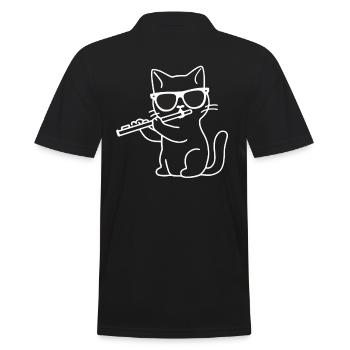 Cat With Sunglasses Playing Flute - Cat Wearing - Men's Polo Shirt - black - Back - Kai (181cm)