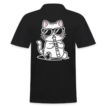 Chat avec des lunettes de soleil jouant de la flûte - Polo Homme - noir - Dos - Kai (181cm)
