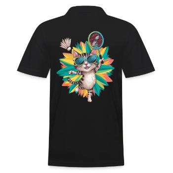 Chat avec des lunettes de soleil jouant au badminton - Polo Homme - noir - Dos - Kai (181cm)