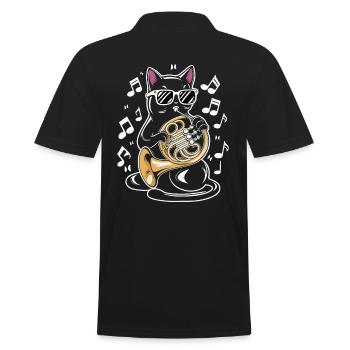 Chat avec des lunettes de soleil jouant du cor - Chat portant - Polo Homme - noir - Dos - Kai (181cm)