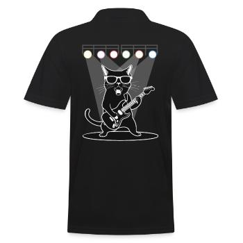 Katze Mit Sonnenbrille Spielt Gitarre Auf Bühne - Männer Poloshirt - Schwarz - Hinten - Kai (181cm)