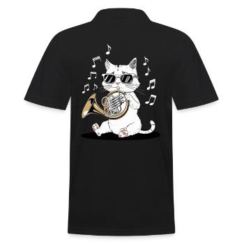 Chat avec des lunettes de soleil jouant du cor - Polo Homme - noir - Dos - Kai (181cm)