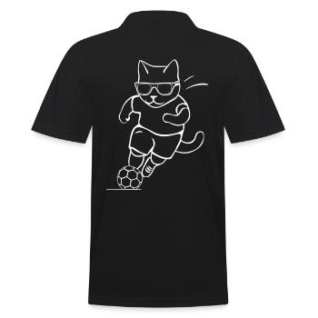 Cat Footballer with Sunglasses - Cat Wearing - Men's Polo Shirt - black - Back - Kai (181cm)