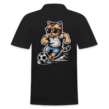 Cat with sunglasses playing football - Men's Polo Shirt - black - Back - Kai (181cm)