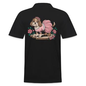 Cottagecore dog in flower dress - Men's Polo Shirt - black - Back - Kai (181cm)