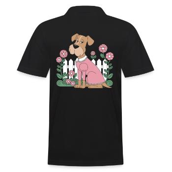 Cottagecore Hund im Blumengarten - Männer Poloshirt - Schwarz - Hinten - Kai (181cm)